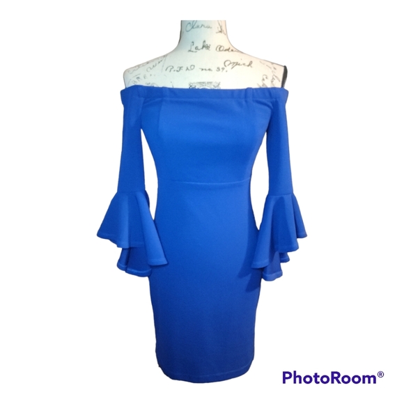 Royal Blue Off the Shoulder Dress - Picture 10 of 10